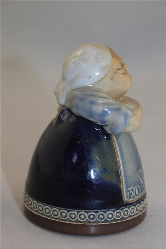 Suffragette Movement Interest: A Royal Doulton stoneware figural inkwell and cover, early 20th century, 8.5cm